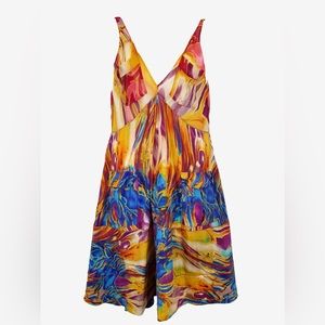 $550 SILK Diane Von Furstenberg Paint Swish Midi Dress 10